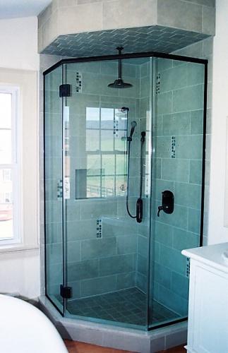 Frameless neo angle shower enclosure